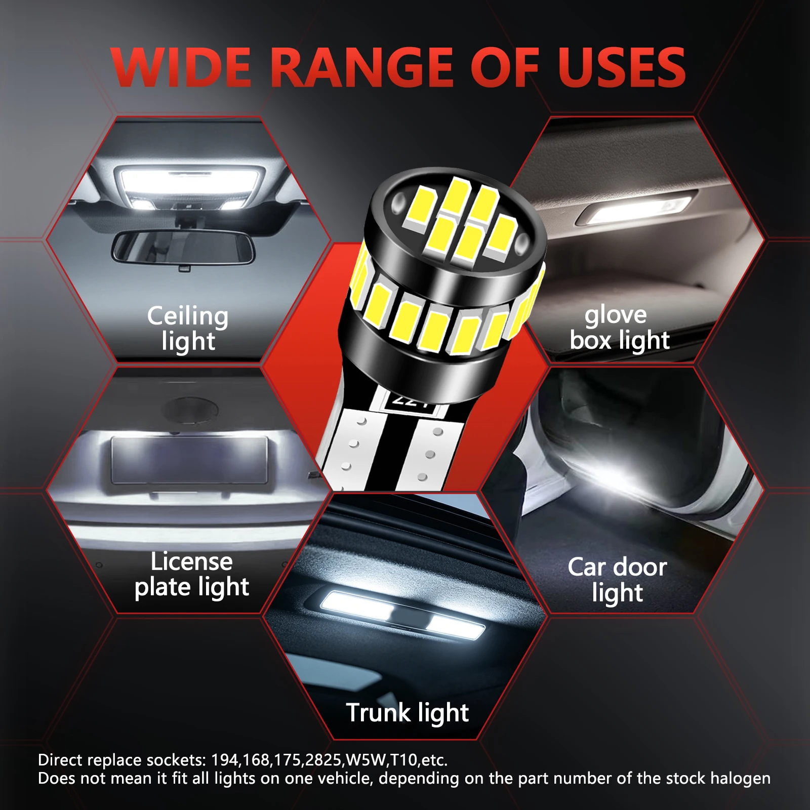 2/4pcs T10 W5W 194 168 175 2825 24SMD LED Bulbs 2PCS Car Interior Lamp For Reading Light License Plate Replacement Light