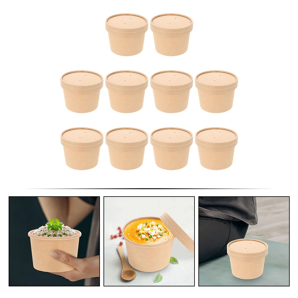 Paper Cups Soup Bowls Bowl Containers Ice Cream Kraft Food Disposable Yogurt Plastic Mug Take Go Sundae Lids Storage With Server