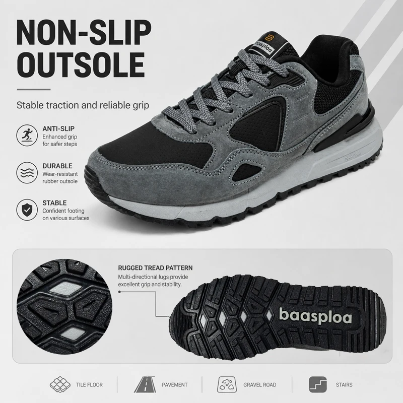 Baasploa Men Casual Sneakers Leather Fashion Trainers Daily Wear Lifestyle Shoes for Men New Comfortable Sport Shoes Non-Slip view 5