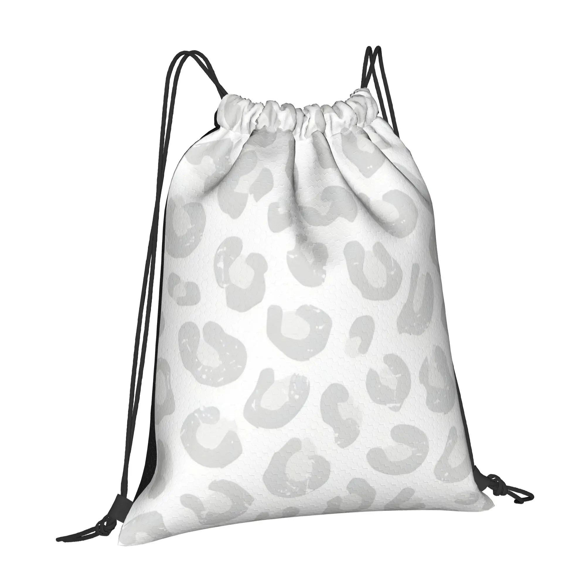 Silver Gray And White Leopard Print Multi-function Pocket Men Women Storage Backpack Teenager Travel Bag Print Drawstring Bags
