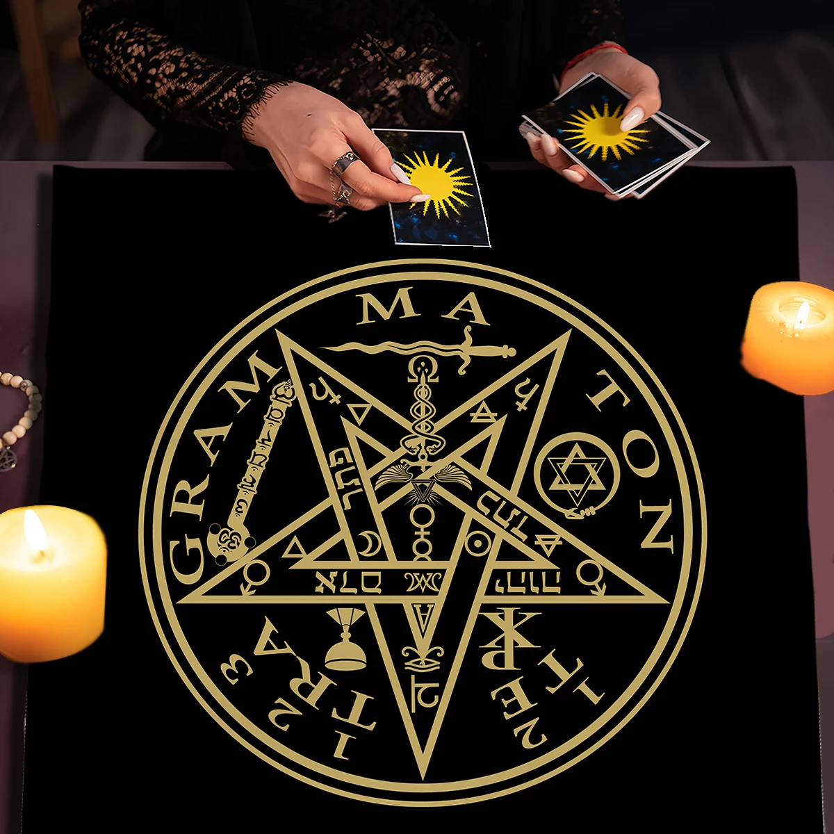 50/75/110/137cm Tarot mat Hebrew Tarot Tablecloth Altar Cloth Five Pointed Star Crystal Divine Cloth Mystical Runes Tarot Pad