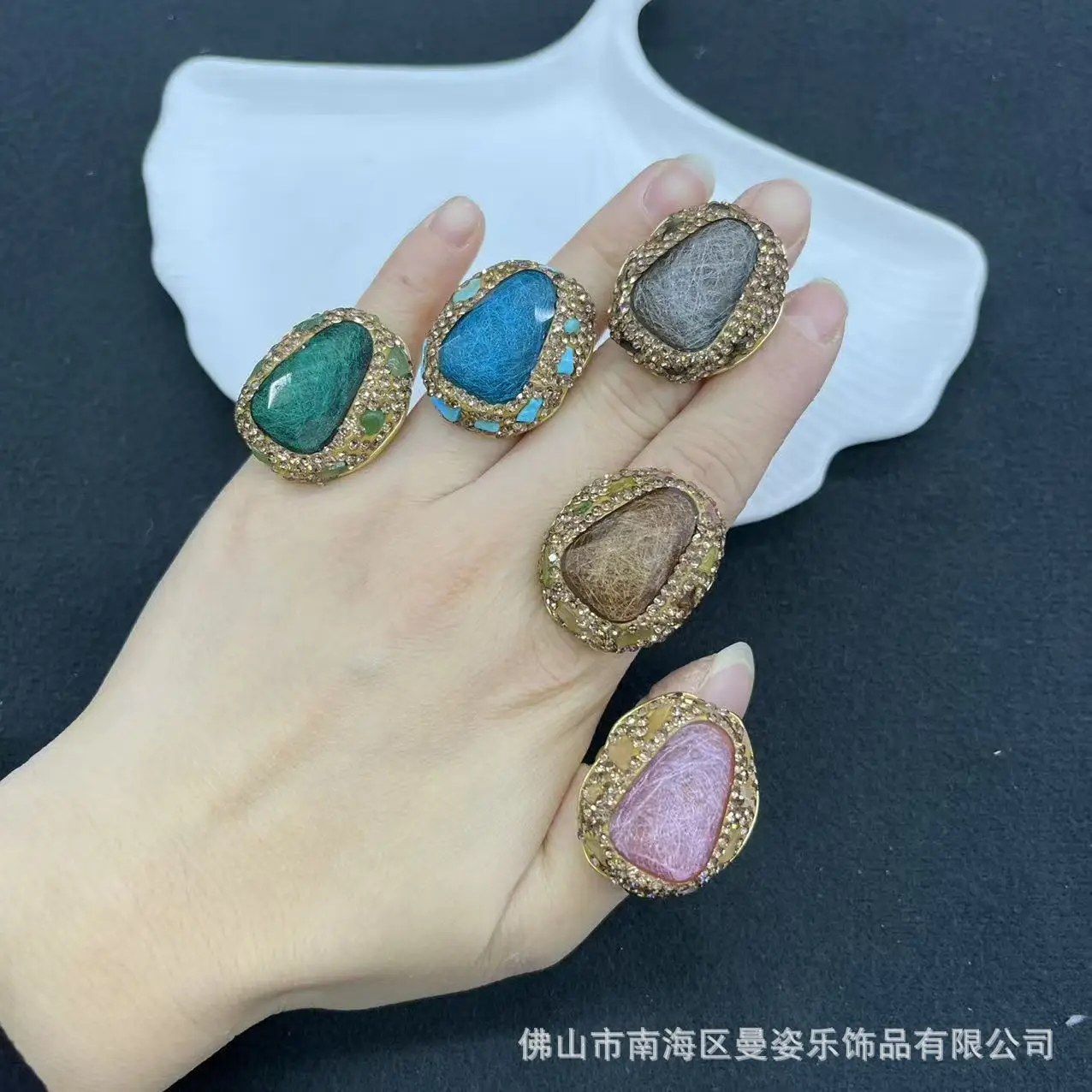 DIY accessories New product imitation opal ring light luxury French small fresh ring environmentally friendly color electroplati