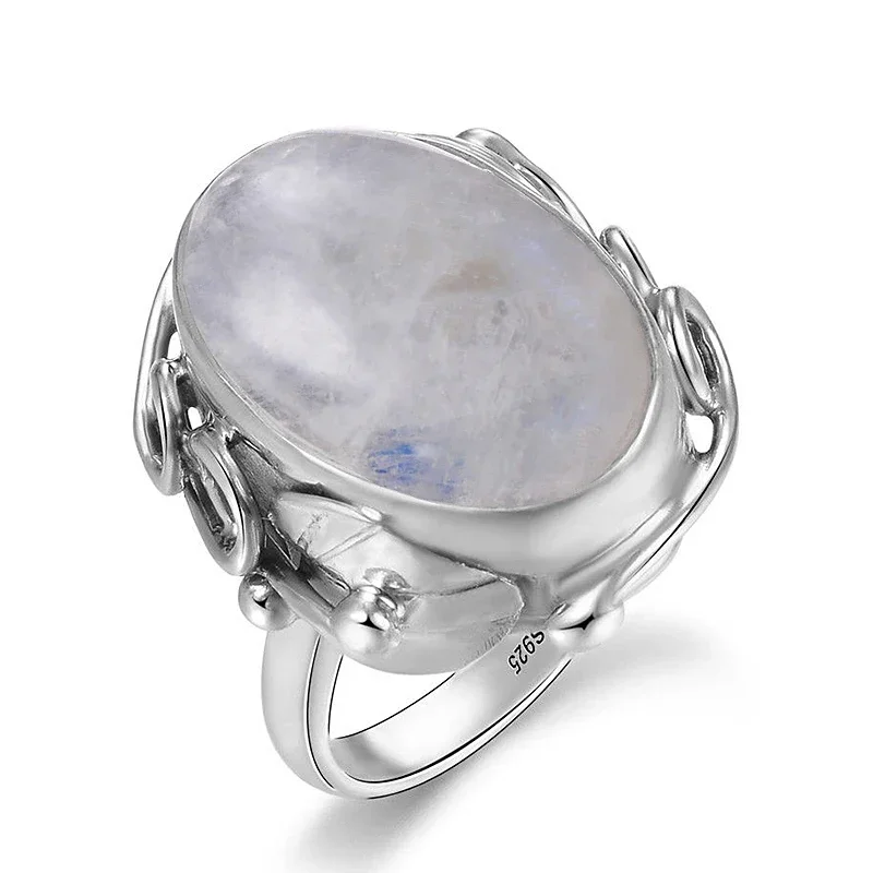 Natural Lapis Lazuli 925 Sterling Silver Ring Moonstone Ring for Women Men Vintage Finger Ring Fine Jewelry Gift