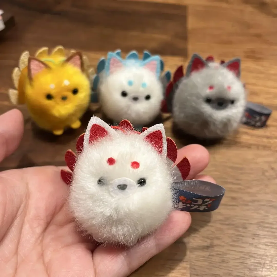 Amuse capsule toys kawaii Chokonto nine-tailed fox fuwafuwa pon round fat black eyes erect ear soft fluffy plush pendant figures