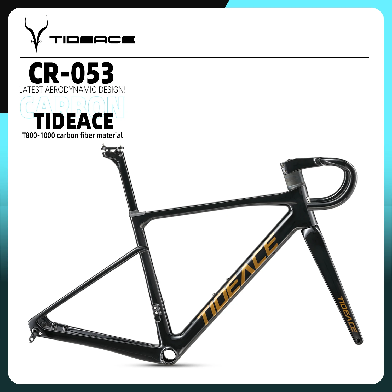 Tideace Ultra Light Weight Carbon Fiber Road Bike Frame Disc Brake All Internal Cable Bicycle Frameset Integrated Bar