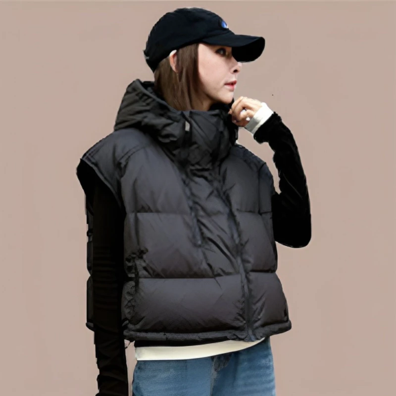 Herbst Winter Kurze Baumwolle Weste Frauen 2025, Neue Mode Lose Beiläufige Verdicken Unten Weste Mit Kapuze Oberbekleidung Weibliche