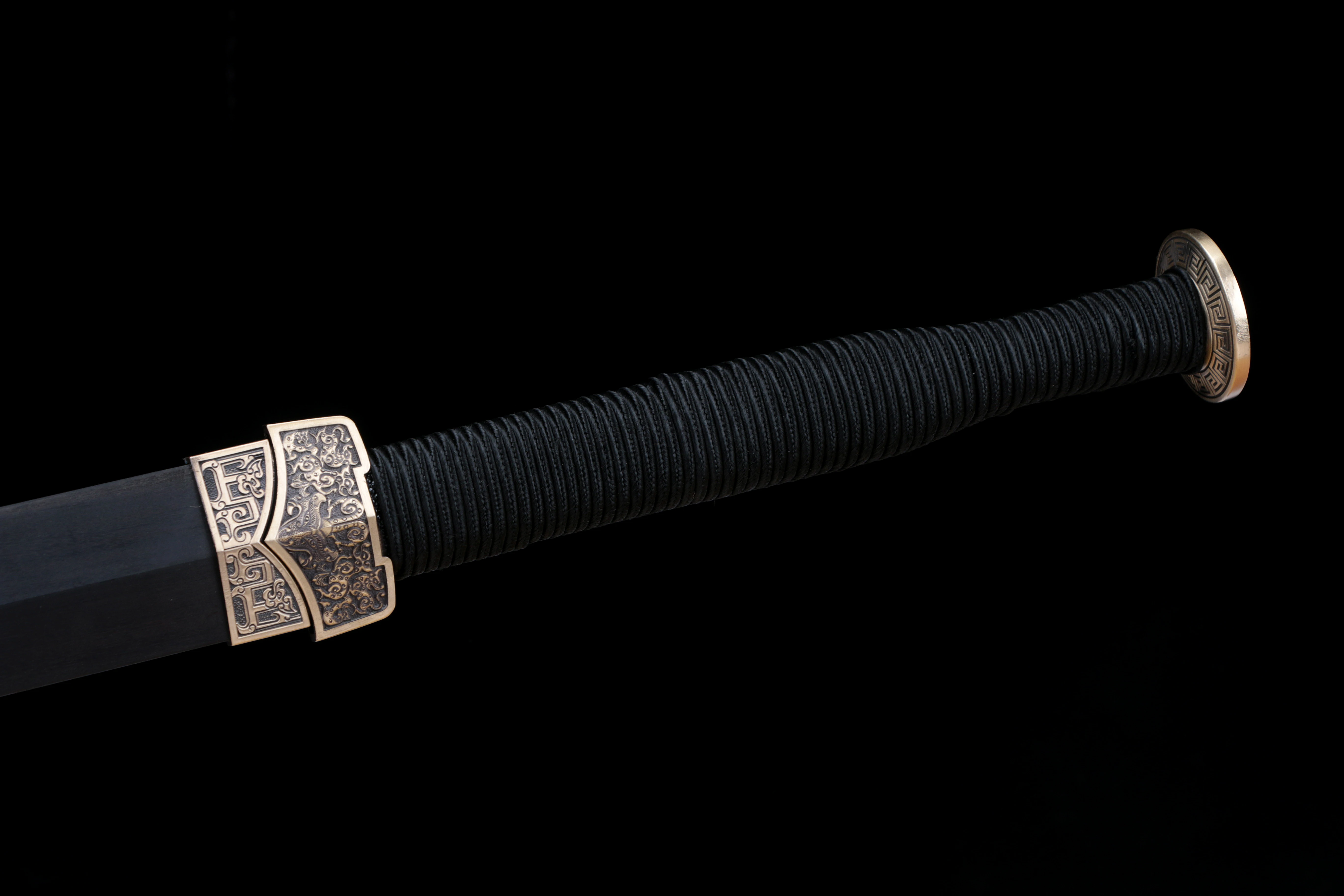 Chinese Black Knight Sword with dual health slots, medieval retro combat preparation sharp blades, katana combat training, full-