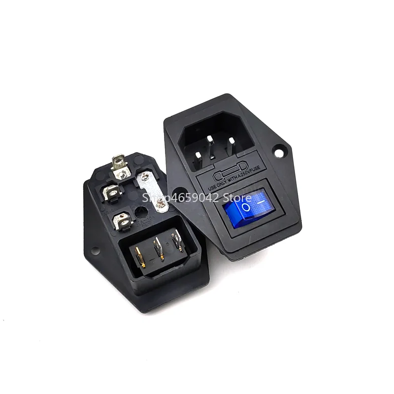 1set 10A 250V Inlet Module Plug Fuse Rocker Switch Male Power Socket 3 Pin IEC320 C14 Switch Kits