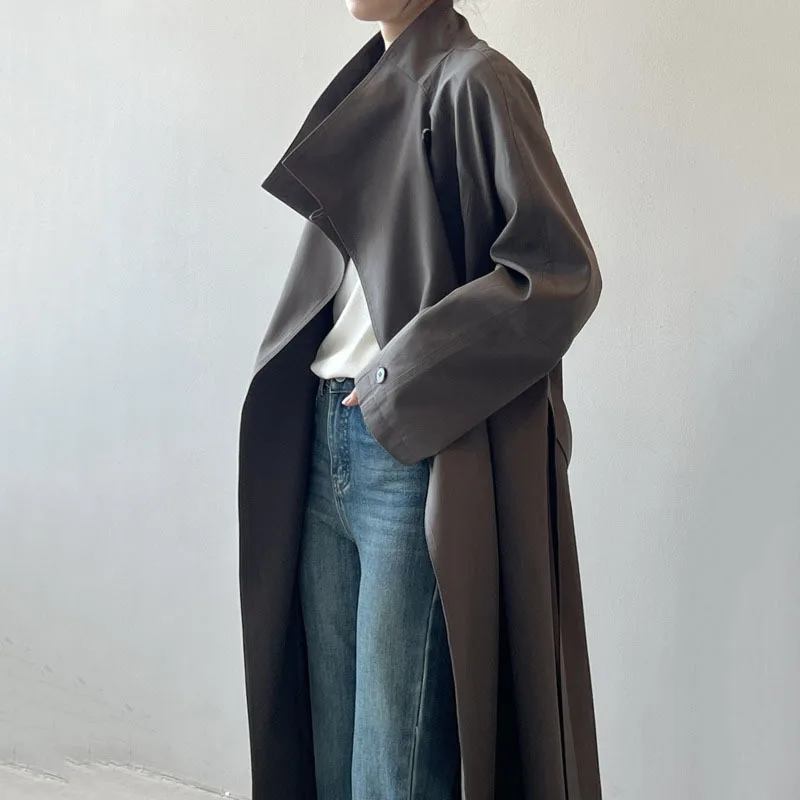 HKSH Frühling Herbst Neue Frauen Lange Trenchcoat Stehkragen Einzigen Taste Einfarbig Koreanische Elegante Casual Jacke Trendy HK11631