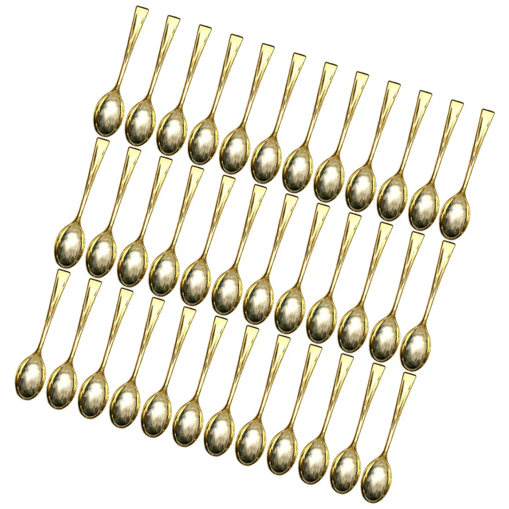 

100pcs Golden Dessert Spoon Reusable Plastic Party Tableware Creative Shaped Ice Cream Yogurt Cake Jams Serving Buffet Wedding