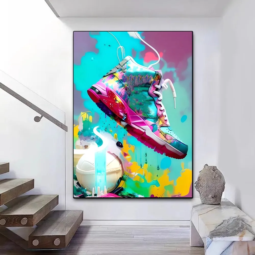 Graffiti Sneakers Wall Art Poster Sticky HD Quality Wall Art, carteles Retro Para el hogar, decoración de habitación Kawaii