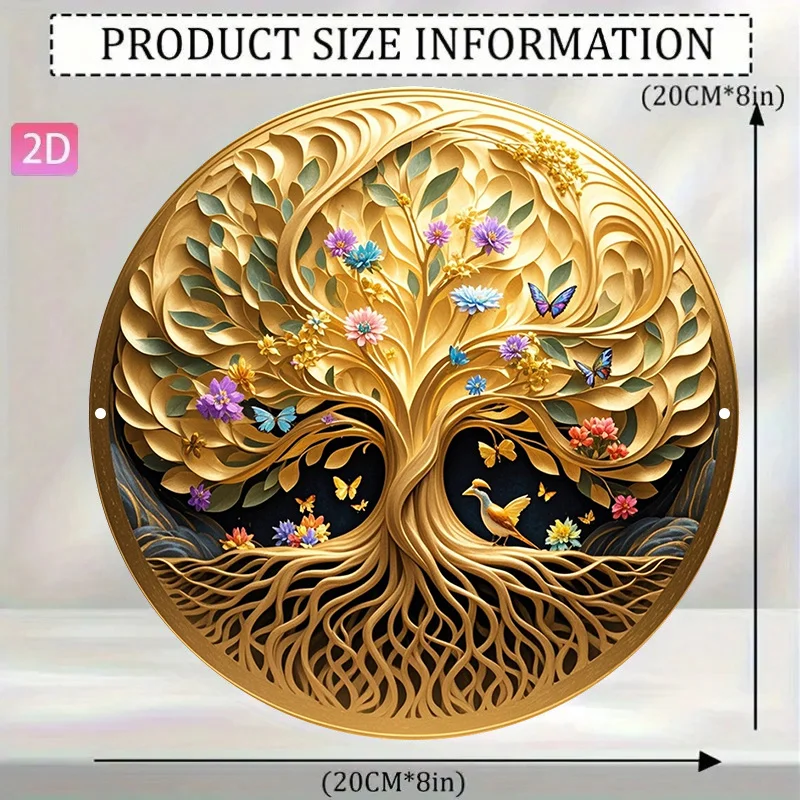 Vintage Chinese Style 2D Flat Aluminum Wall Art 8 Inch Round Waterproof Durable For Home Bar Restaurant Decor