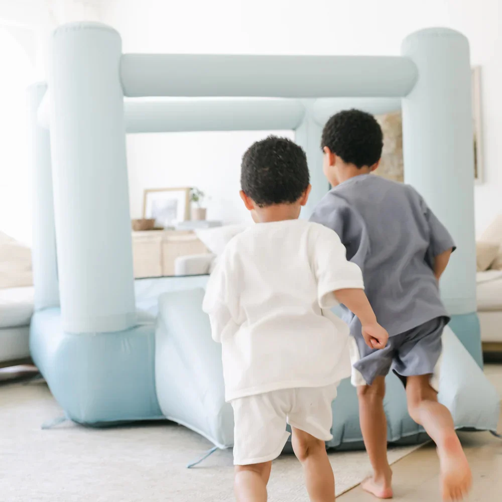 حفلة الأطفال الصغار 11x8x6ft منزل أزرق قابل للنفخ مع تخصيص الشريحة قلعة أكسفورد نطاطة إلى الباب تشمل منفاخ