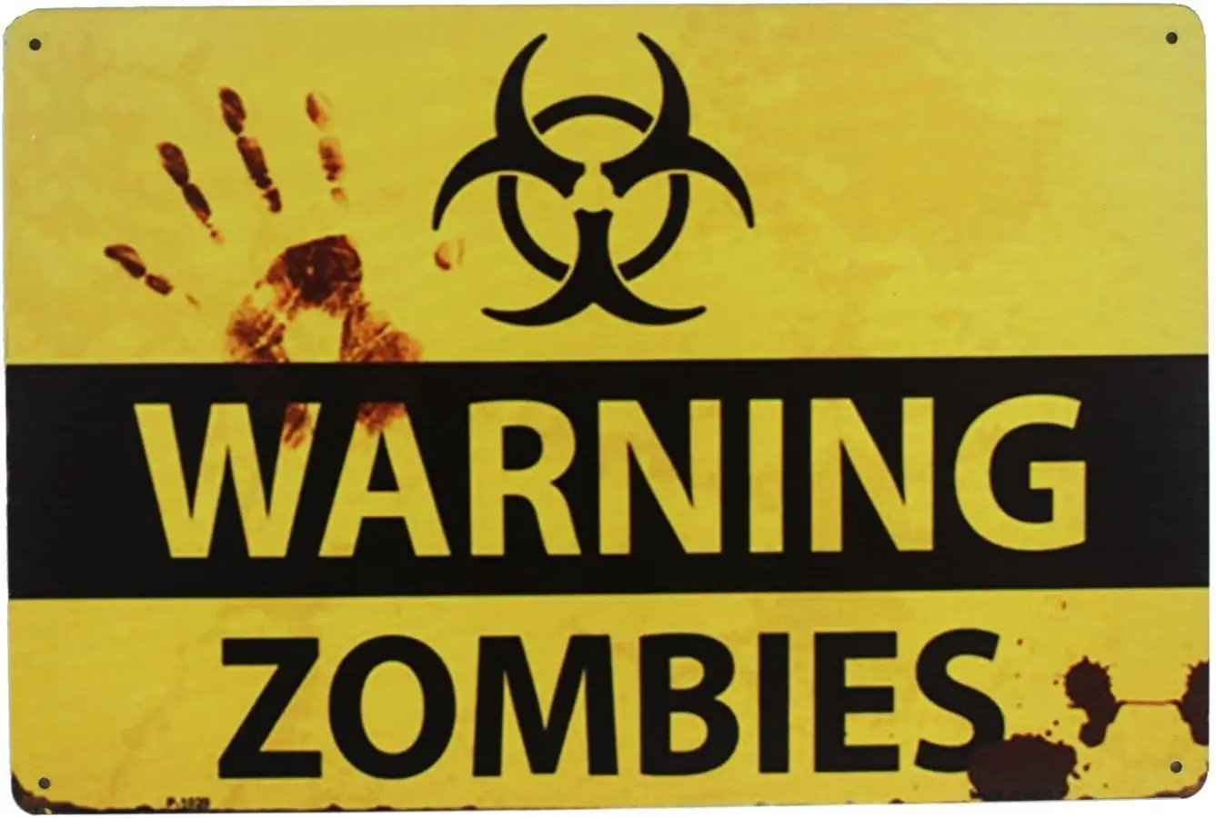 SUMIK Warning Zombies, Metal Tin Sign, Vintage Art Poster Plaque Wall Decor--Tin Sign