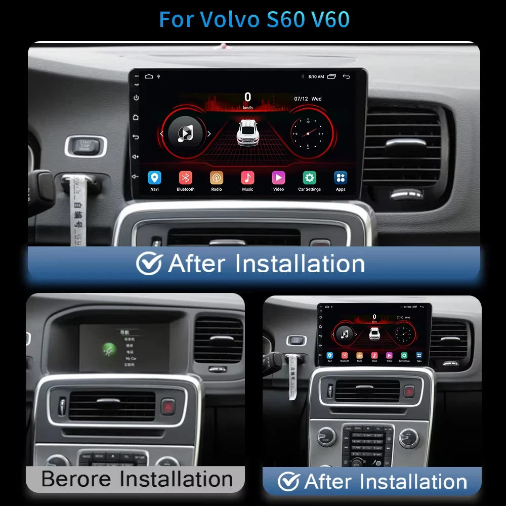 CarPlay For Volvo S60 V60 2008-2020 LHD RHD Android Auto Radio Multimedia Car Video Player Screen DVD Navigation Monitor Stereo