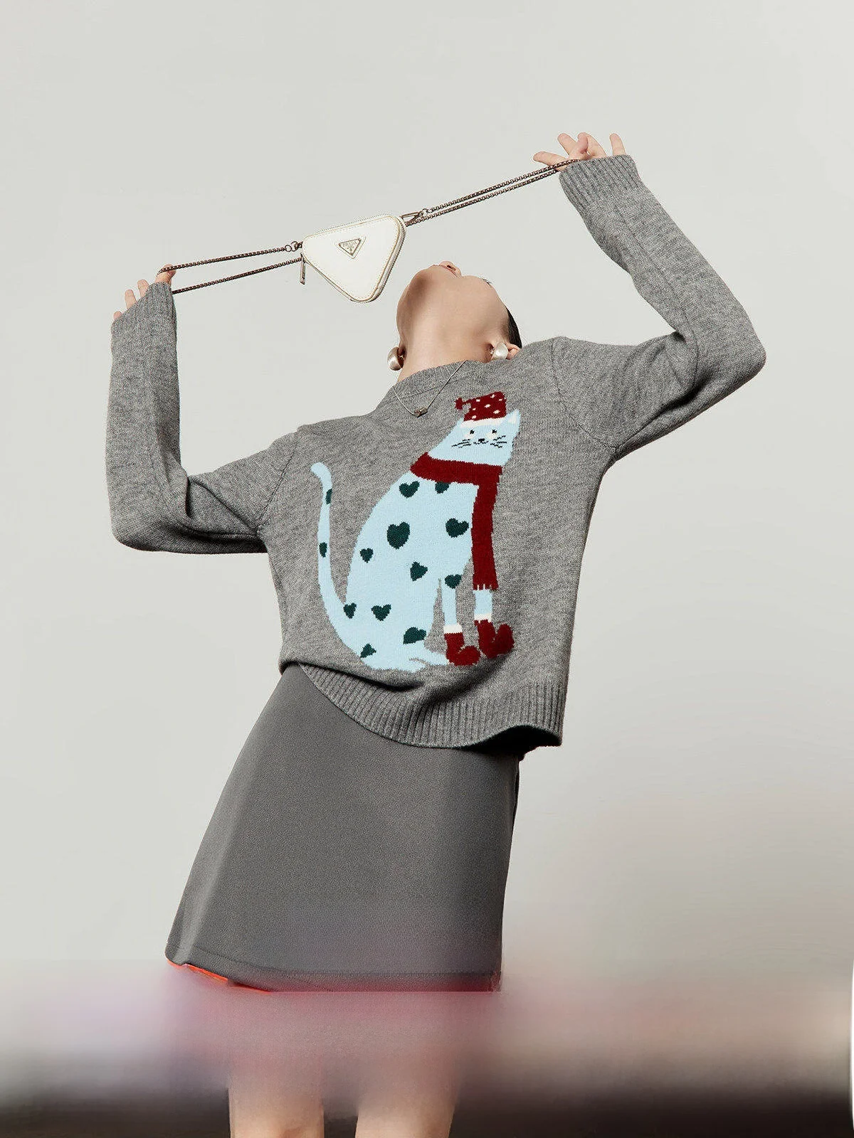 

Вязаный свитер женский свободного кроя для повседневной носки, осенняя новинка с шарфом и узором от Zhou Li Wu