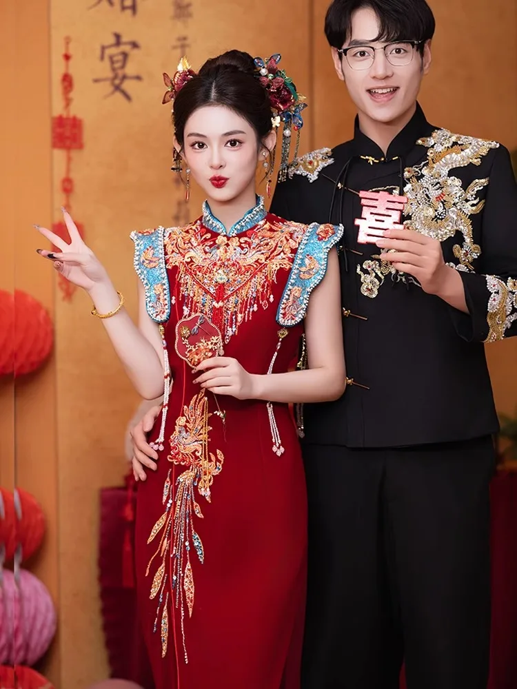 Xiuhe Clothing 2025 New Red Cheongsam New Chinese Toast Dress Bridal Wedding Engagement Dress Female Qipao