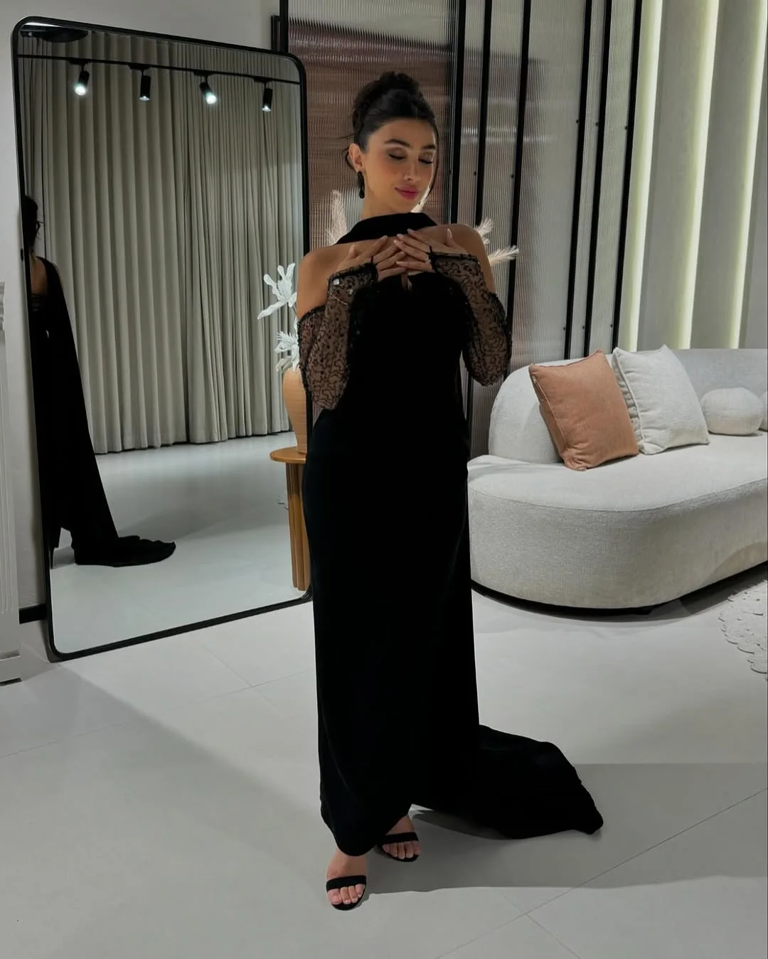 

Black Mermaid Evening Dress Sweetheart Stain Dubai Prom Gowns with Detachable Sequin Sleeve Customized Formal Vestidos De Fiesta