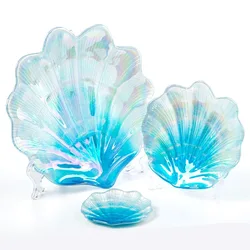 Creative Colorful Glass Plate Ocean Shell Fruit Plate European Style Tray Dessert Cake Plates Desktop Room Decor Table Ornament