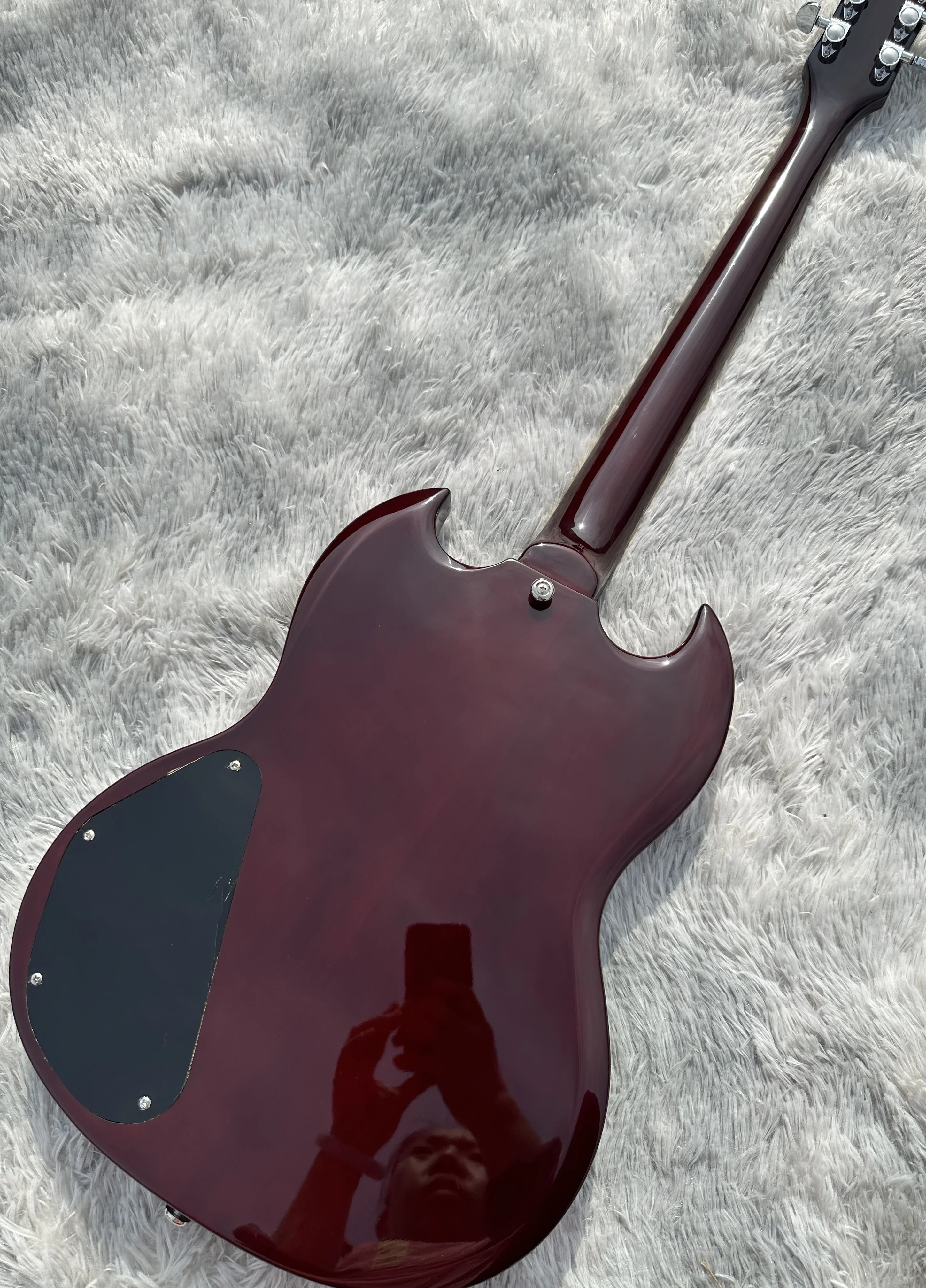 SG electric guitar, custom signature lightning inlaid fingerboard, dark red, silver accessories, quick shipping