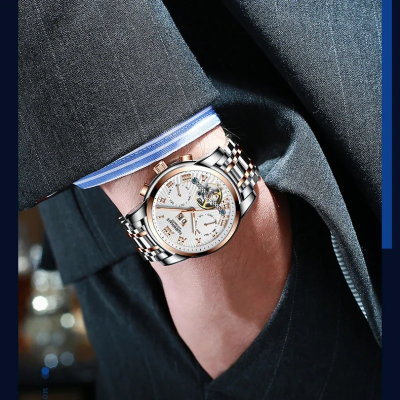 High End Business Men's Mechanical Watch Tourbillon Hollow Multi Function Waterproof Calendar Man Sports Watch