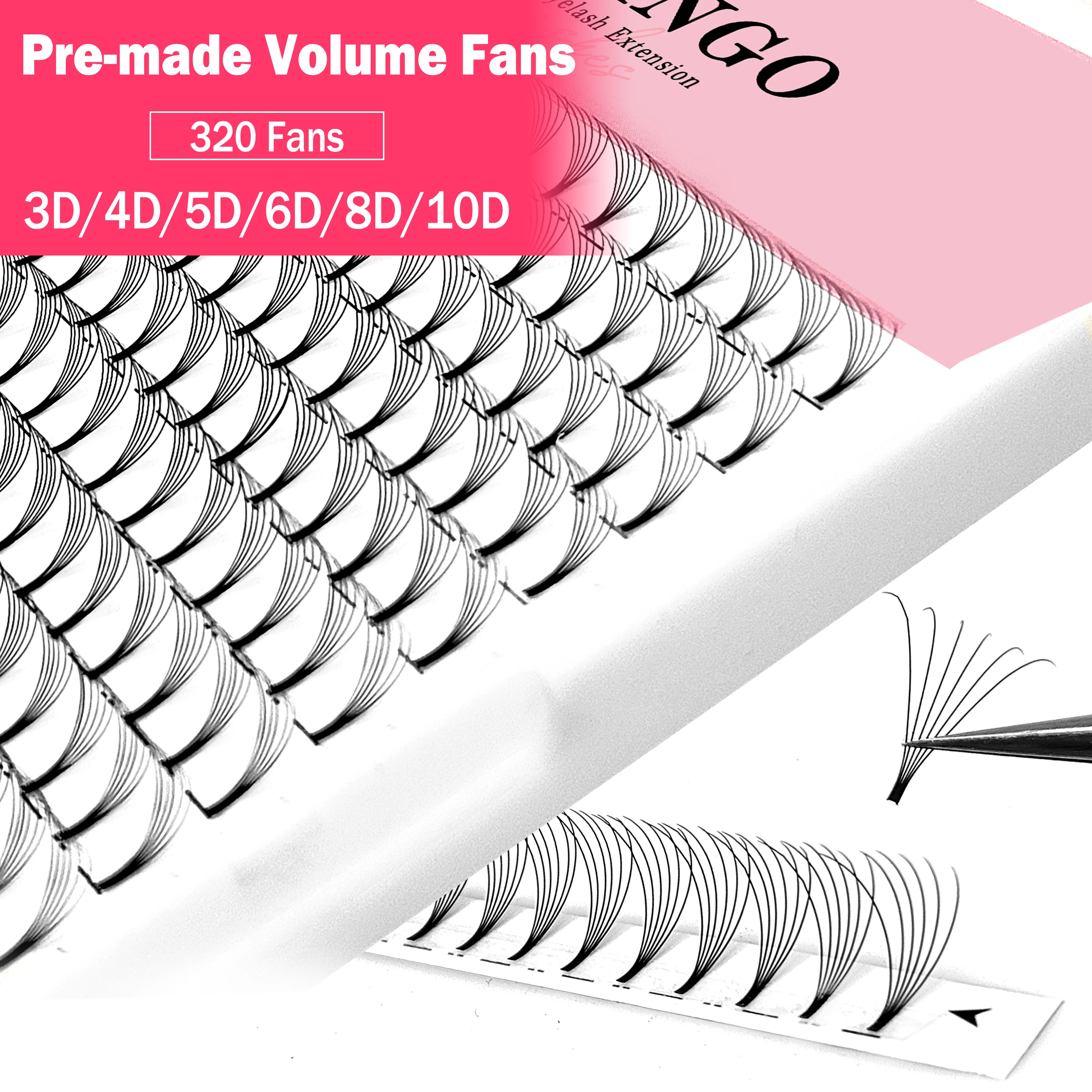 CoMango 320Pcs 3-10D Pre-Made Volume Fans Lashes Individual Cashmere Premade Volume Fans Eyelashes Extension