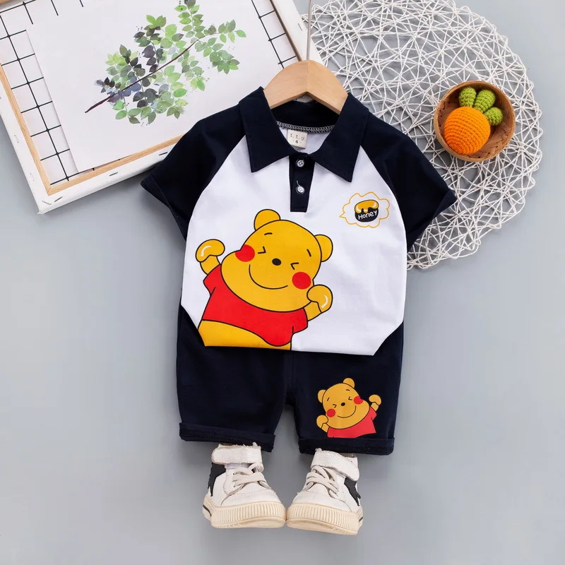 Baby Boys Cotton Clothing Sets Kids Cute Cartoon Winnie The Pooh Summer Suits T-Shirt Shorts Clothes Children 0 1 2 3 4 Years