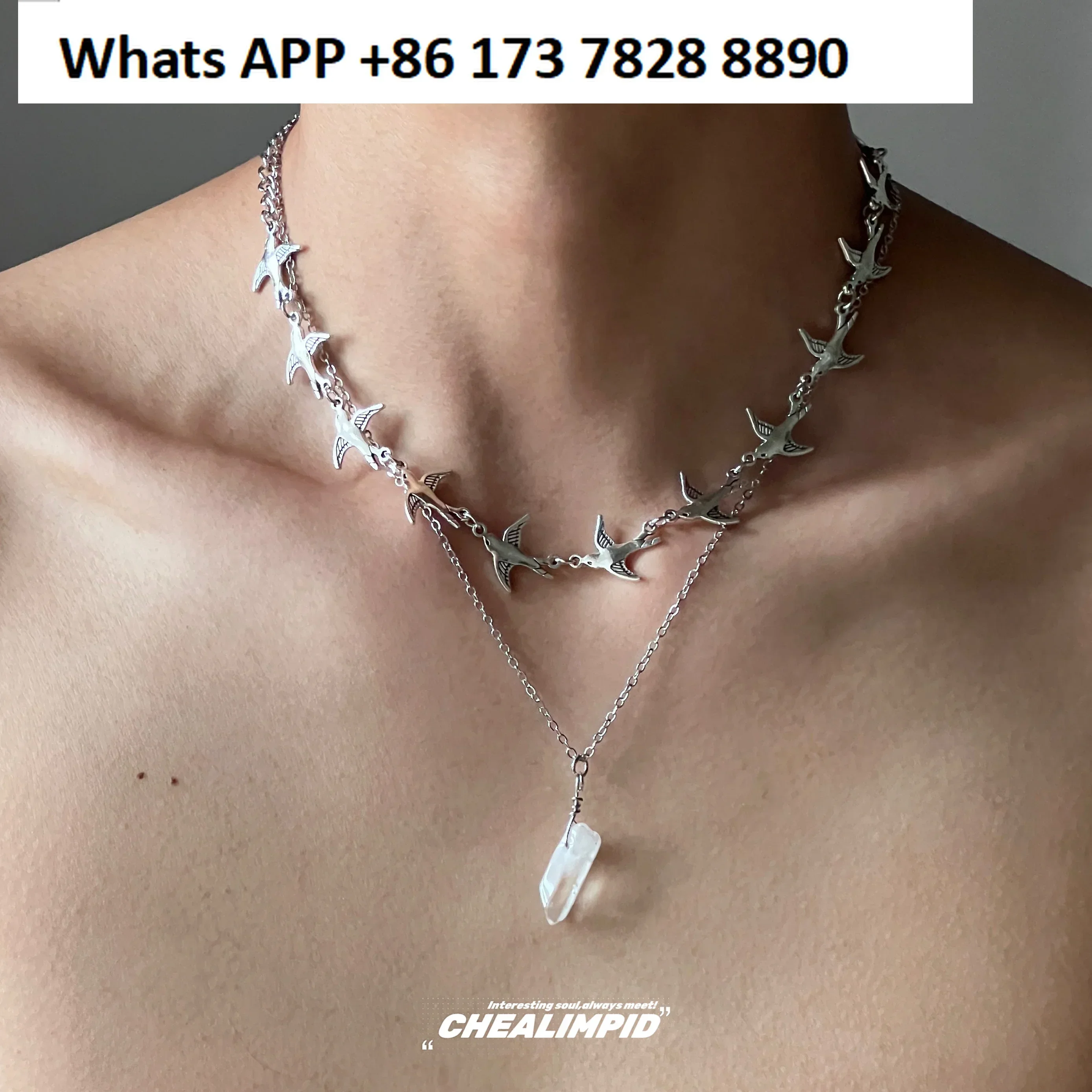 

CHEALIMPID/. Asuka stone double-layer necklace literary and retro niche design advanced sense men and women cold wind