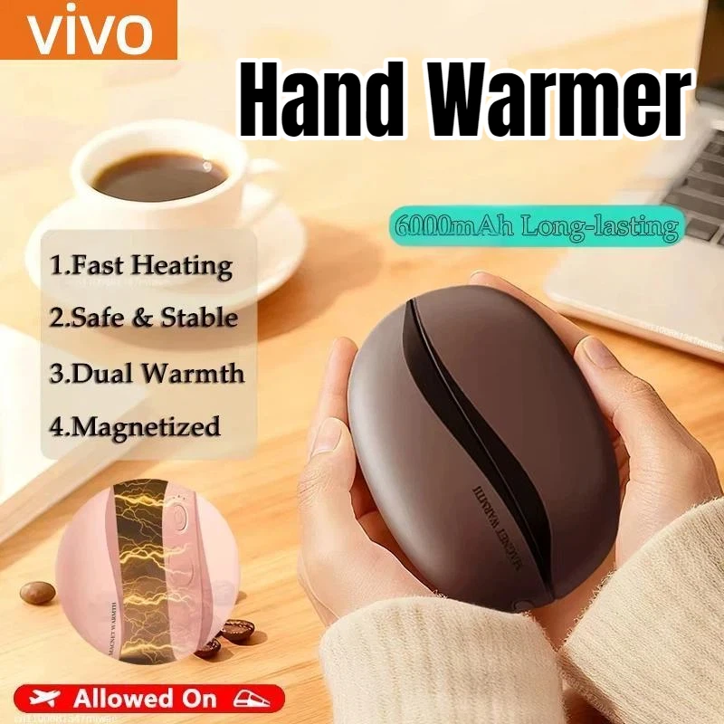 

Грелка для рук VIVO, перезаряжаемая магнитная конструкция, электрические грелки для рук, 6000 мАч, разделенный материал, экологически чистый для кожи, электрический обогреватель
