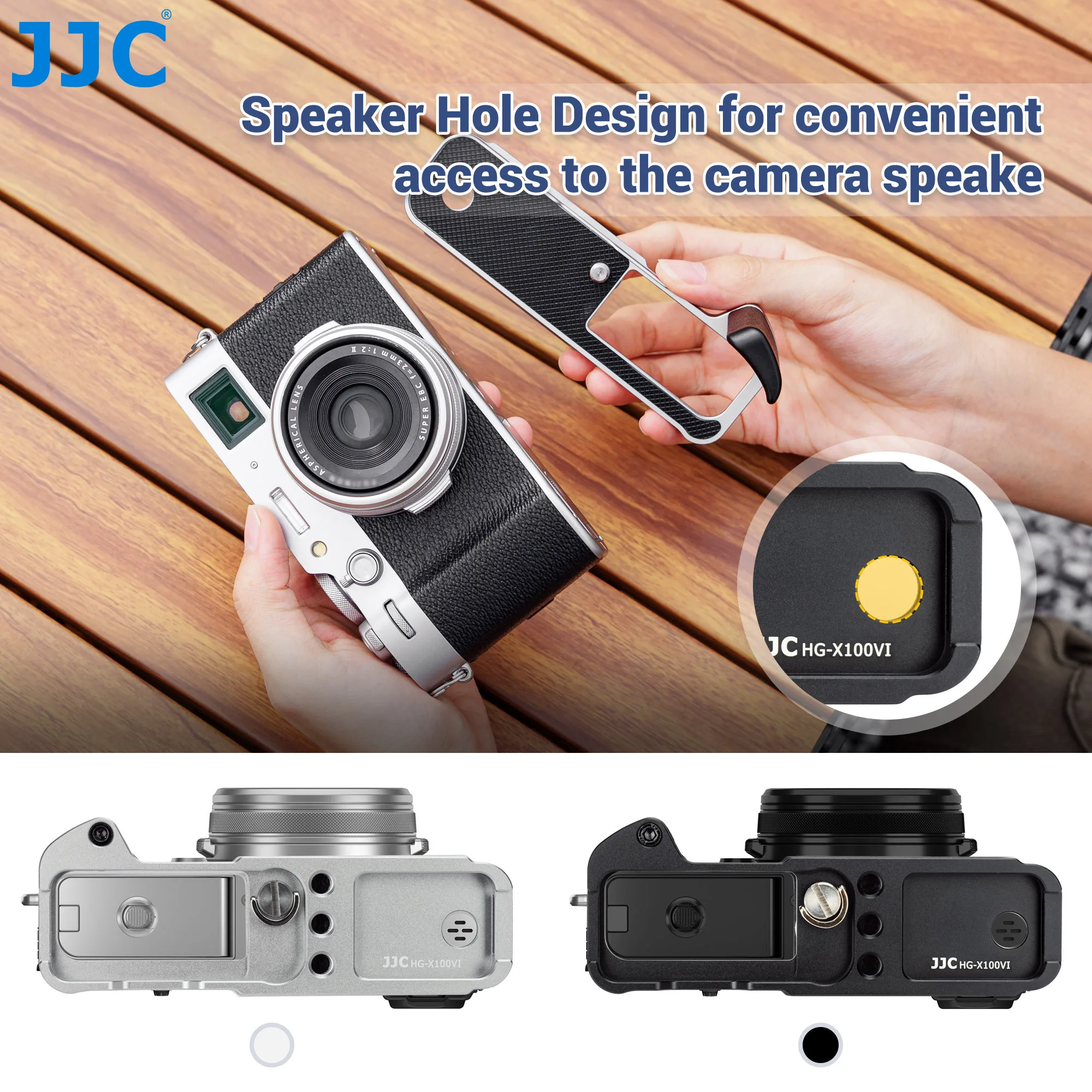 JJC Metal Hand Grip L Bracket for Fujifilm X100VI Camera Anti-Slip Handgrip Holder with Arca Swiss Quick Release Plate