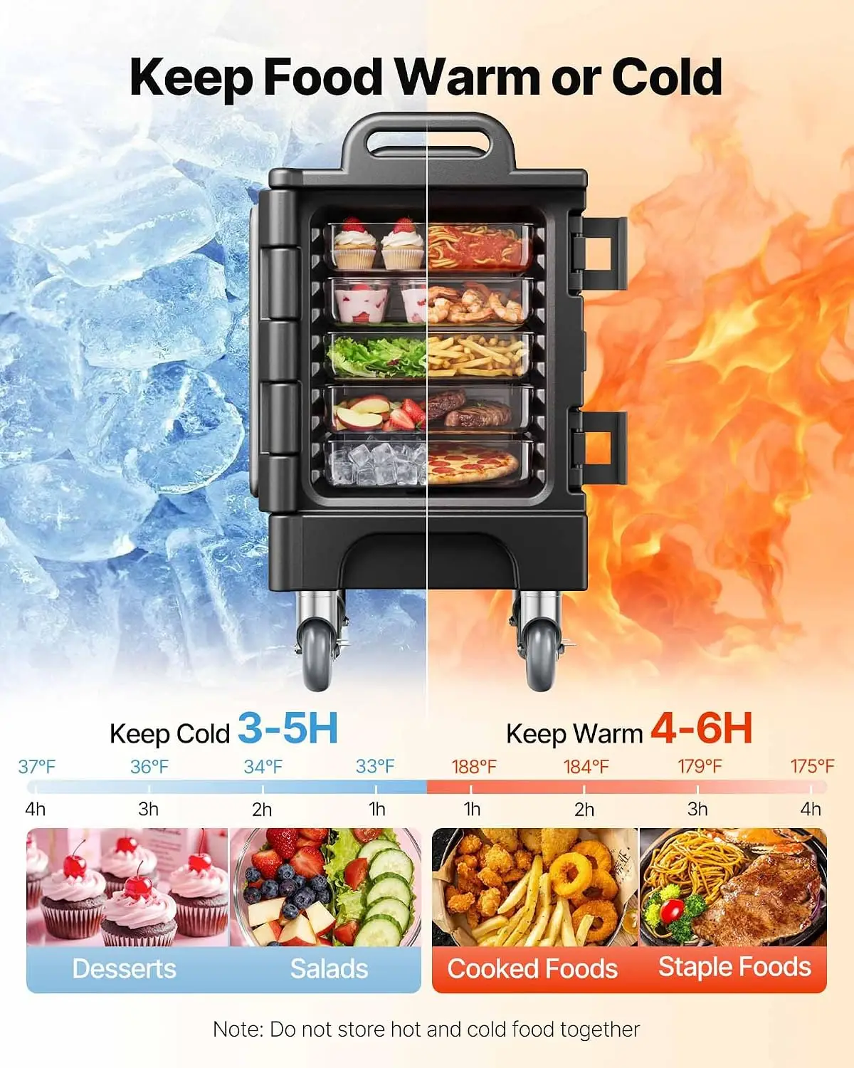 Insulated Food Pan Carrier, 81 Qt Hot Box for Catering, Food Box Carrier with Double Buckles, Front Loading Food Warmer with Han