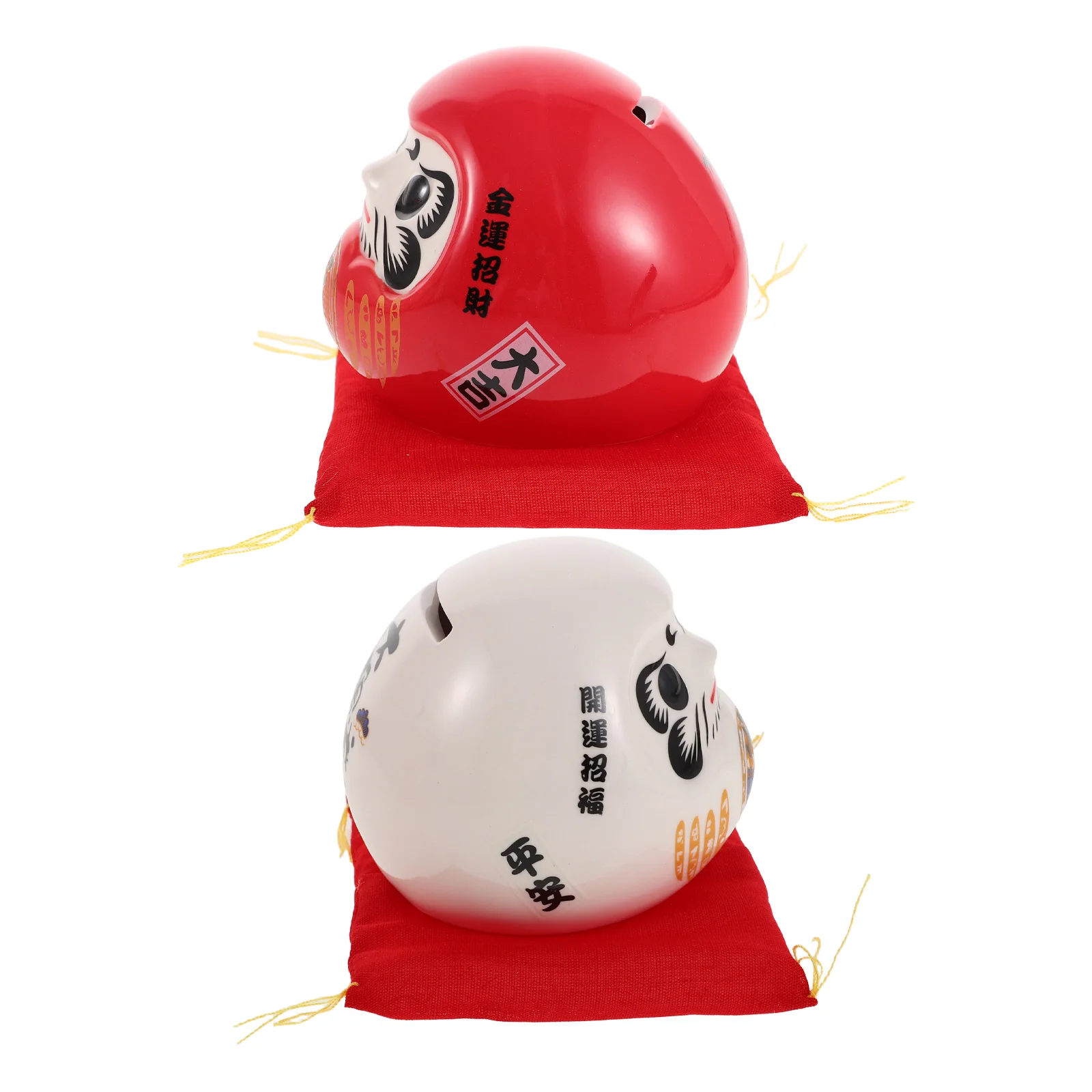 

2Pcs Mini Japanese Piggy Bank: Artistic Ceramic Daruma Coin Bank - Prosperity Symbol Ornament - Tabletop Decor for New Year Gift
