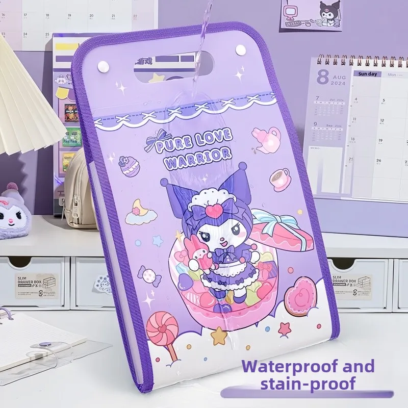 ถุงเก็บกระดาษทดสอบ Sanrio Kuromi การ์ตูนน่ารักหลายชั้นความจุขนาดใหญ่รูปลักษณ์สูง a4 กระเป๋าหีบเพลงโฟลเดอร์แบบพกพา