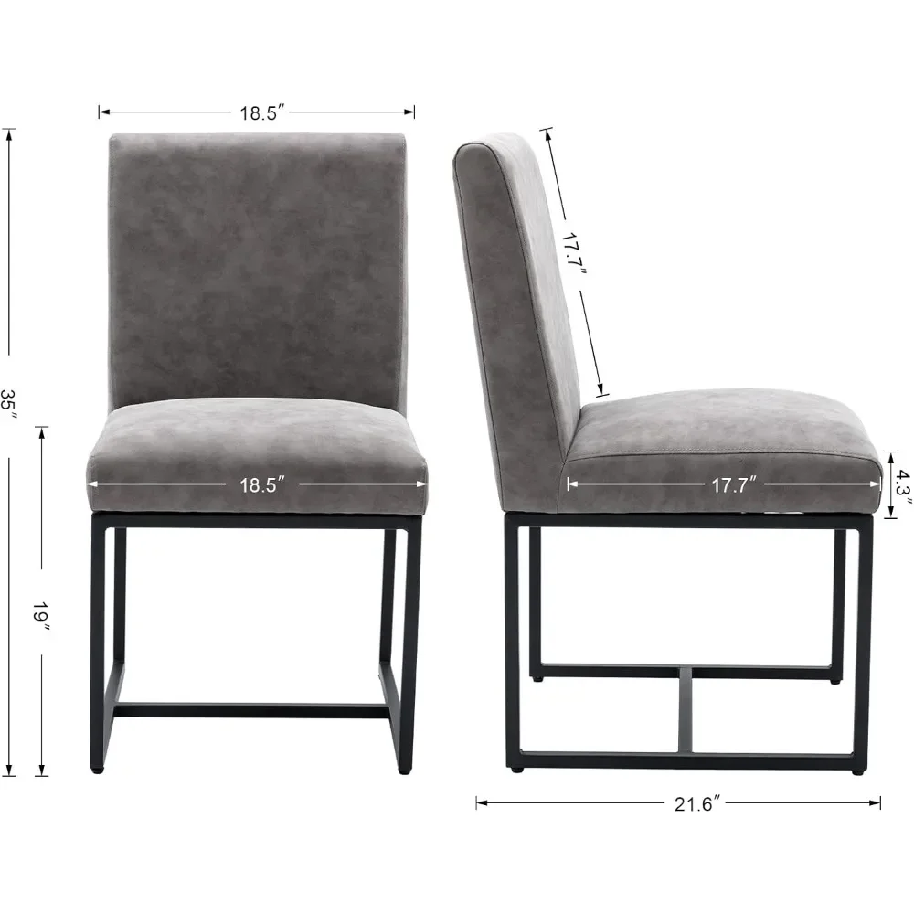 Juego de 4 sillas de comedor modernas, silla auxiliar tapizada sin brazos para invitados de mediados de siglo con base negra, sillas de comedor de cuero