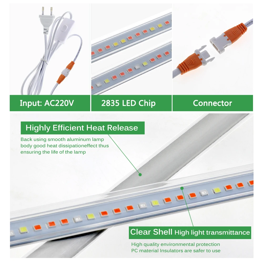 Barra de luz LED para cultivo de plantas, lámpara Phytolamp de espectro completo con interruptor para invernaderos, tienda de campaña, siembra de