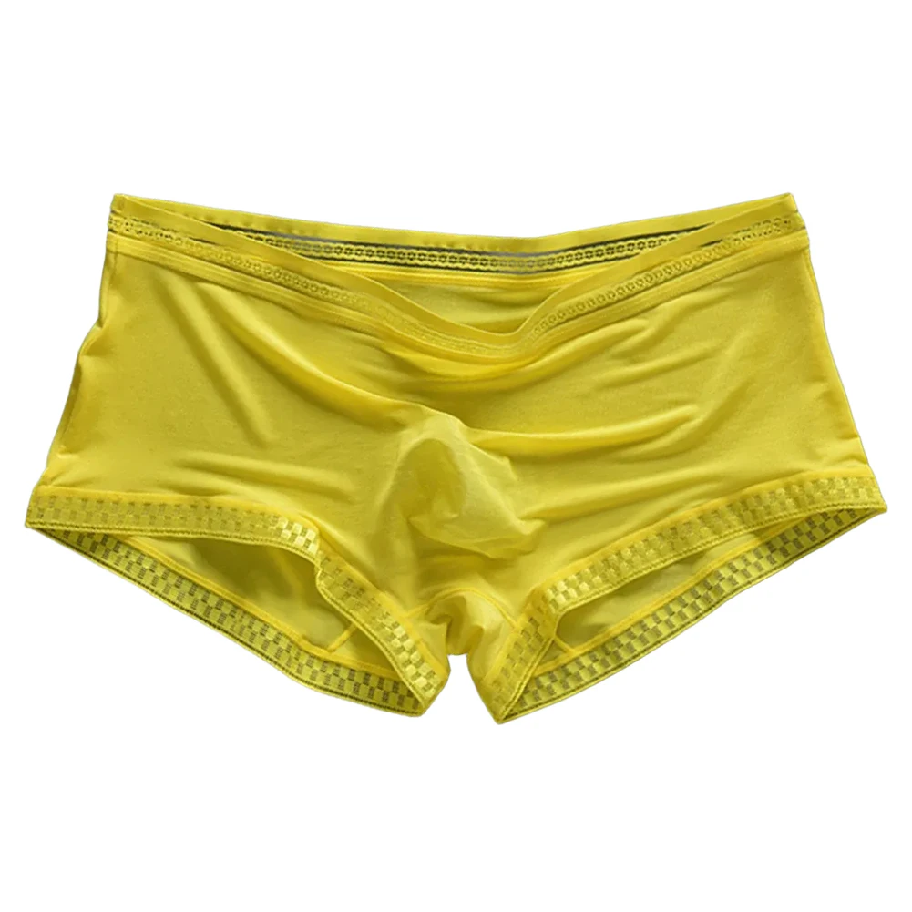 ملابس داخلية جيدة التهوية للرجال ملابس داخلية من الحرير الجليدي ملابس نوم XL أصفر مريح تناسب تصميم سلس مرن قليلاً #3