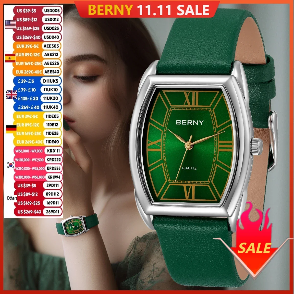 BERNY Orologio da donna Cinturino in pelle moda Orologi al quarzo da donna eleganti Orologio da polso da donna impermeabile multicolore