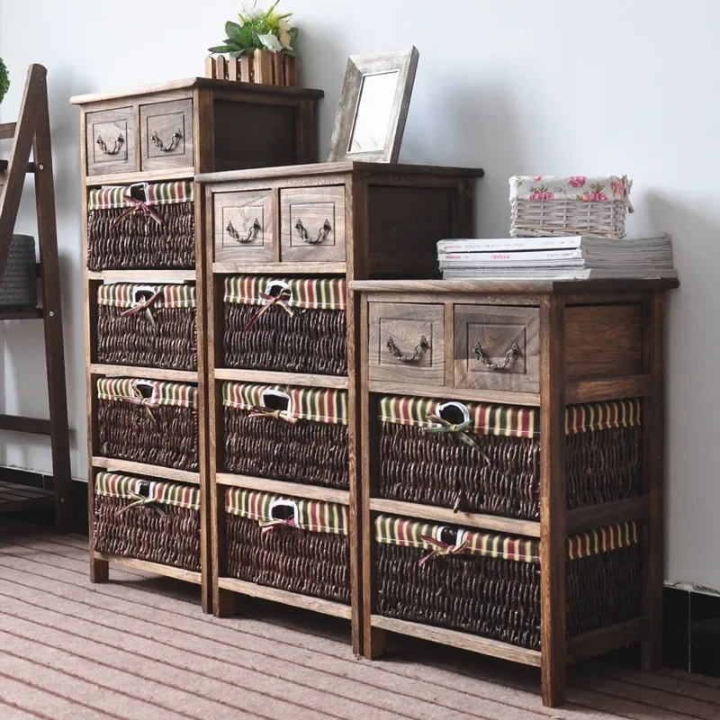 Vintage Korean Rustic Style Cabinet Fashionable and Lovely Bedside Table Simple Coffee Table Storage Cabinet Living Room Cabinet
