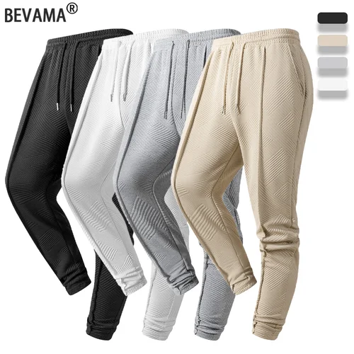 Pantalones de chándal informales de uso diario para hombre, pantalones tejidos con textura geométrica de Jacquard, pantalones deportivos cálidos con cordón en la cintura para primavera y otoño