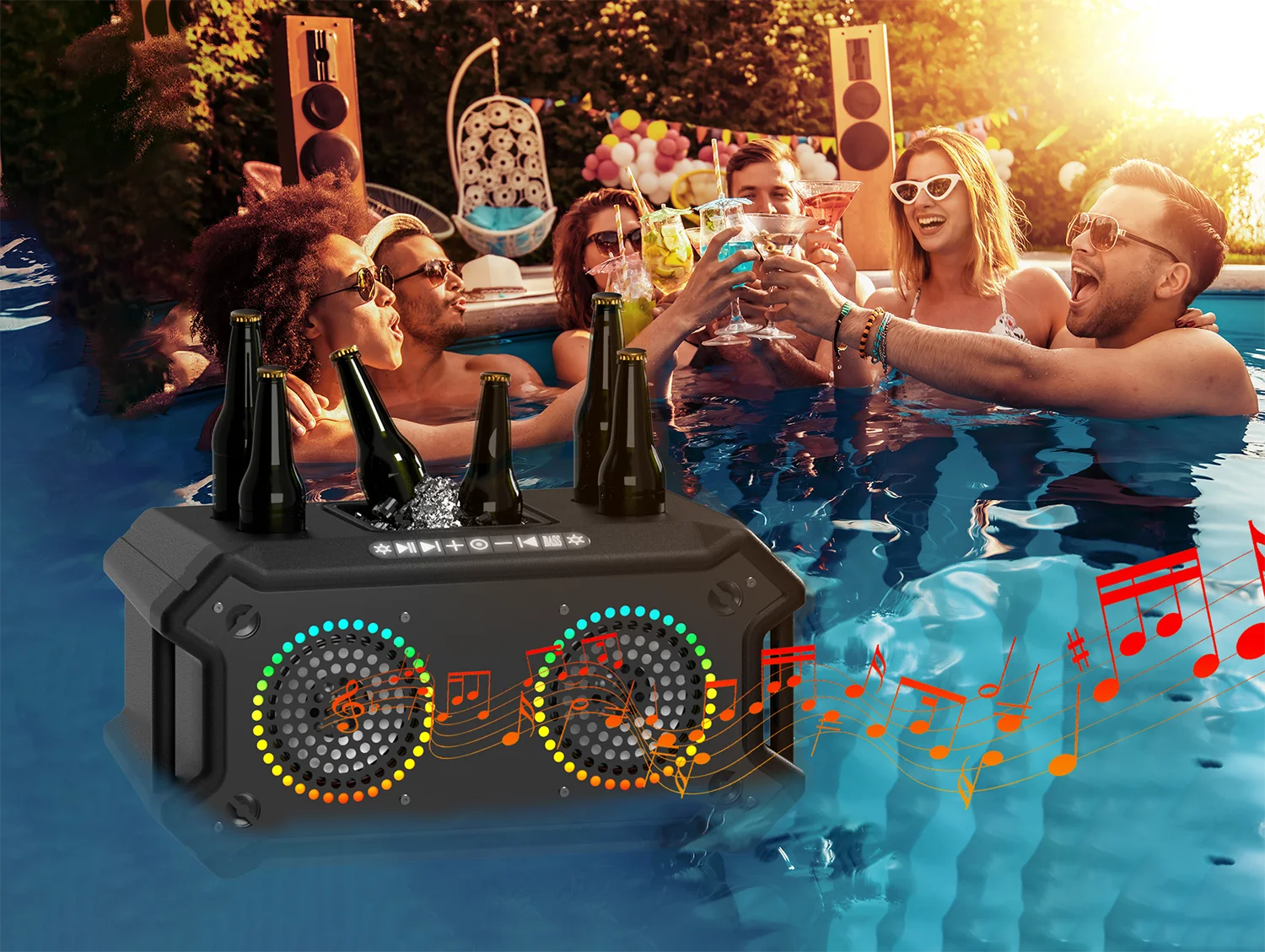 Latest Design of Floating Waterproof for Speakers with RGB LED s 4 Cup Holders for Outdoor Activities