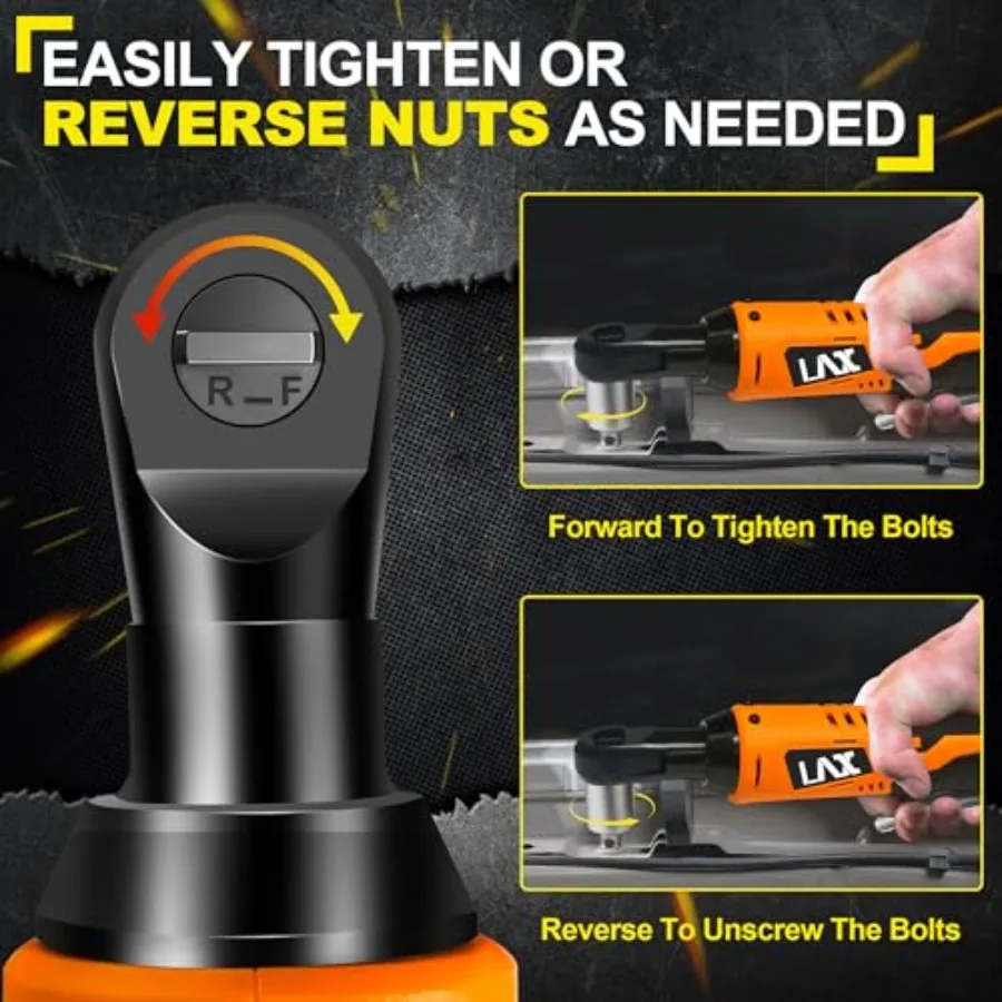 Juego de llaves de trinquete eléctricas inalámbricas, Kit de herramientas de trinquete eléctrico de 3, 8, 12V con velocidad de 400 RPM, 40 pies de torsión, cargador de 60 minutos, 7 enchufes