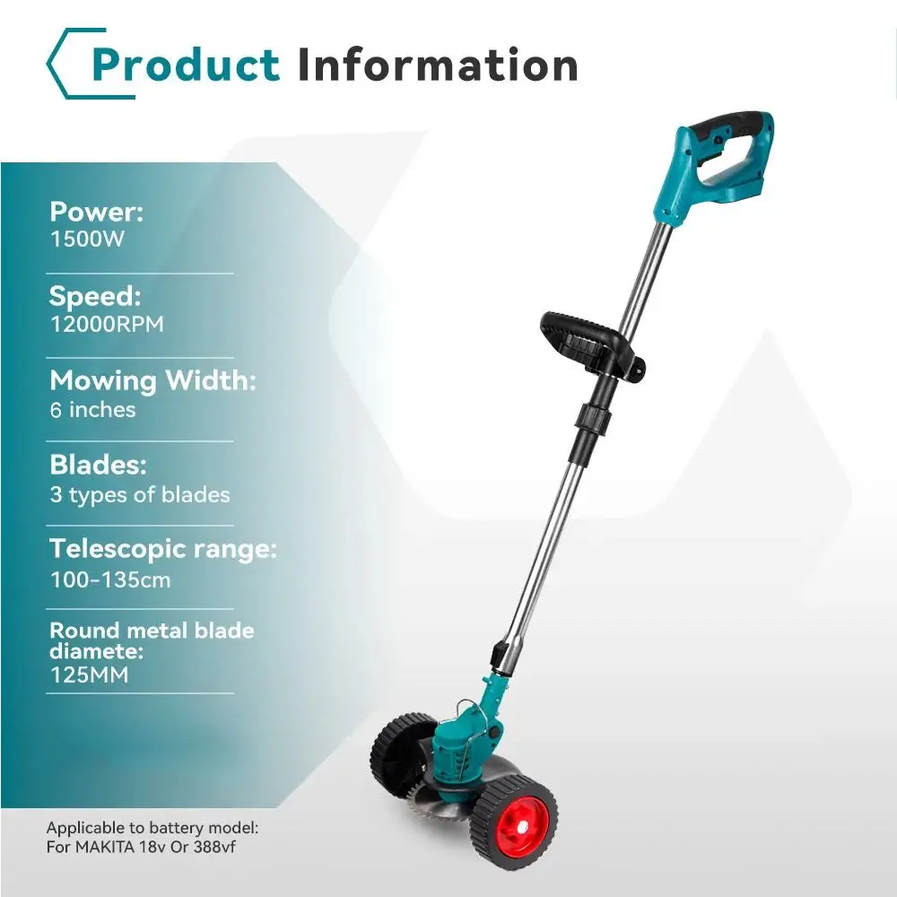 Foldable Grass Trimmer with Blades Handheld Grass Cutting Trimmer Pruning Cordless Electric Lawn Mower for Makita 18V Battery