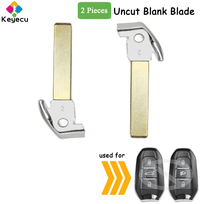 KEYECU 2 Pieces Smart Remote Fob Uncut Insert Emergency Key Blade for Peugeot 208 308 3008 508 5008 for Citroen C4 C4L DS4 DS5