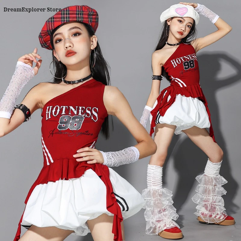 الفتيات الهيب هوب الحلو المحاصيل الأعلى نفخة التنانير البضائع السراويل الطفل الشارع الشهير فتاة مجموعة ازياء الاطفال K-pop شارع الرقص الملابس مجموعات #2