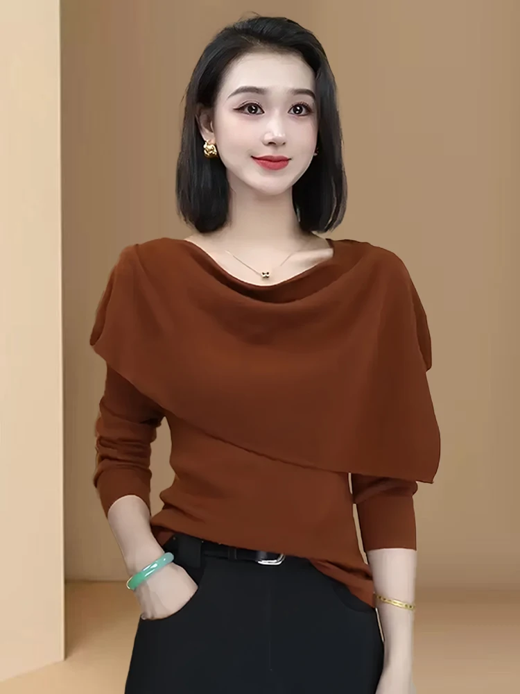 เสื้อสเวตเตอร์ถักสไตล์เกาหลีสำหรับผู้หญิง ทรงหลวม สวมใส่สบาย แขนยาว สไตล์ฝรั่งเศส แฟชั่นใส่ได้ทุกวัน ฤดูใบไม้ร่วง รุ่นใหม่ล่าสุด