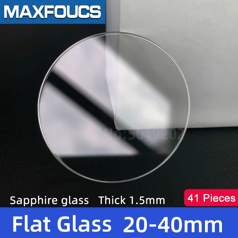 41pcs 20mm-40mm Sapphire Crystal Flat Anti-Scratch 1.5mm Thick Transparent Watch Glass 29mm 30mm 33mm 33.5mm 36mm 38mm 39.5mm