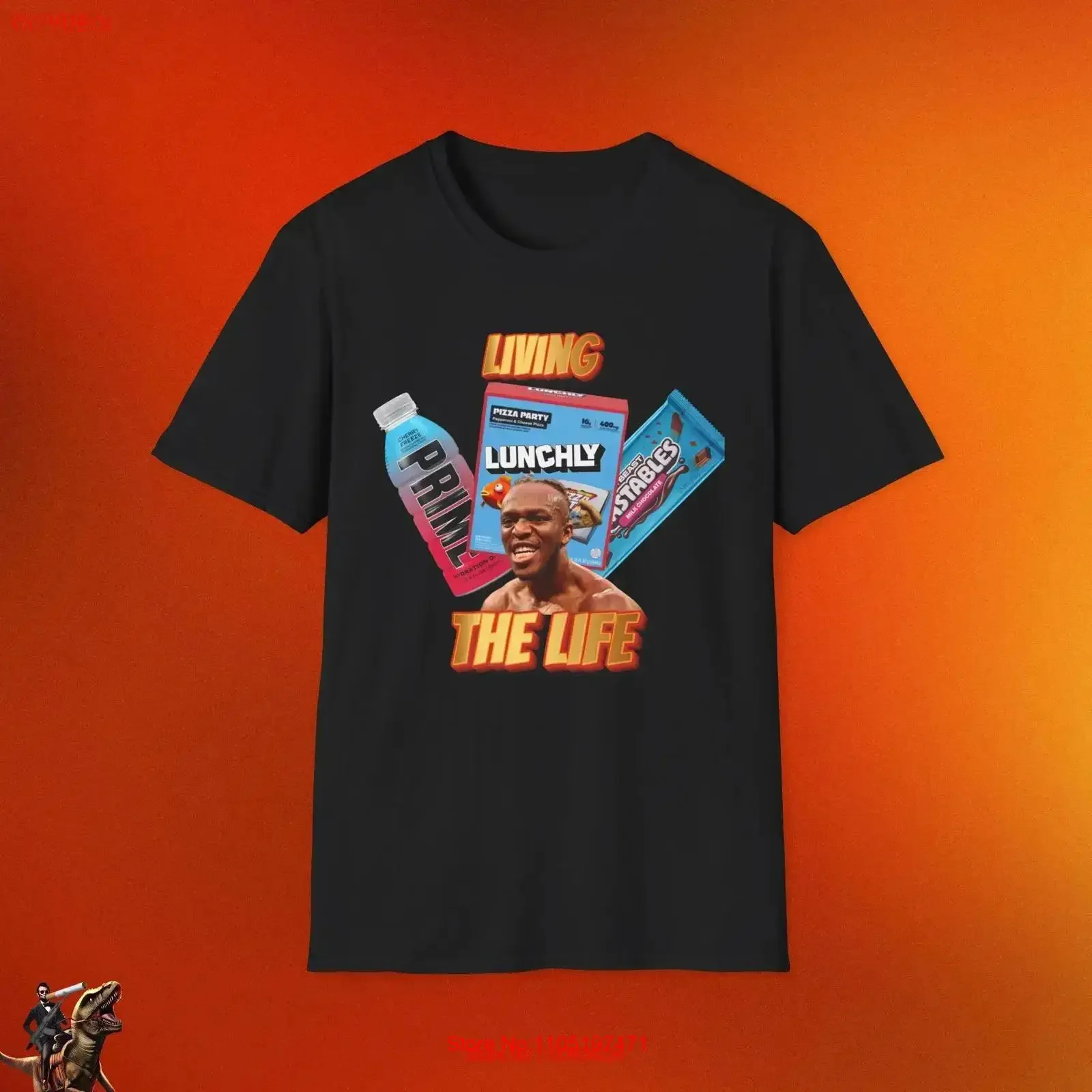 Living The Life Lunchly Prime KSI en grueso de TI camiseta vintage lavada elegante cómodo versátil unisex transpirable