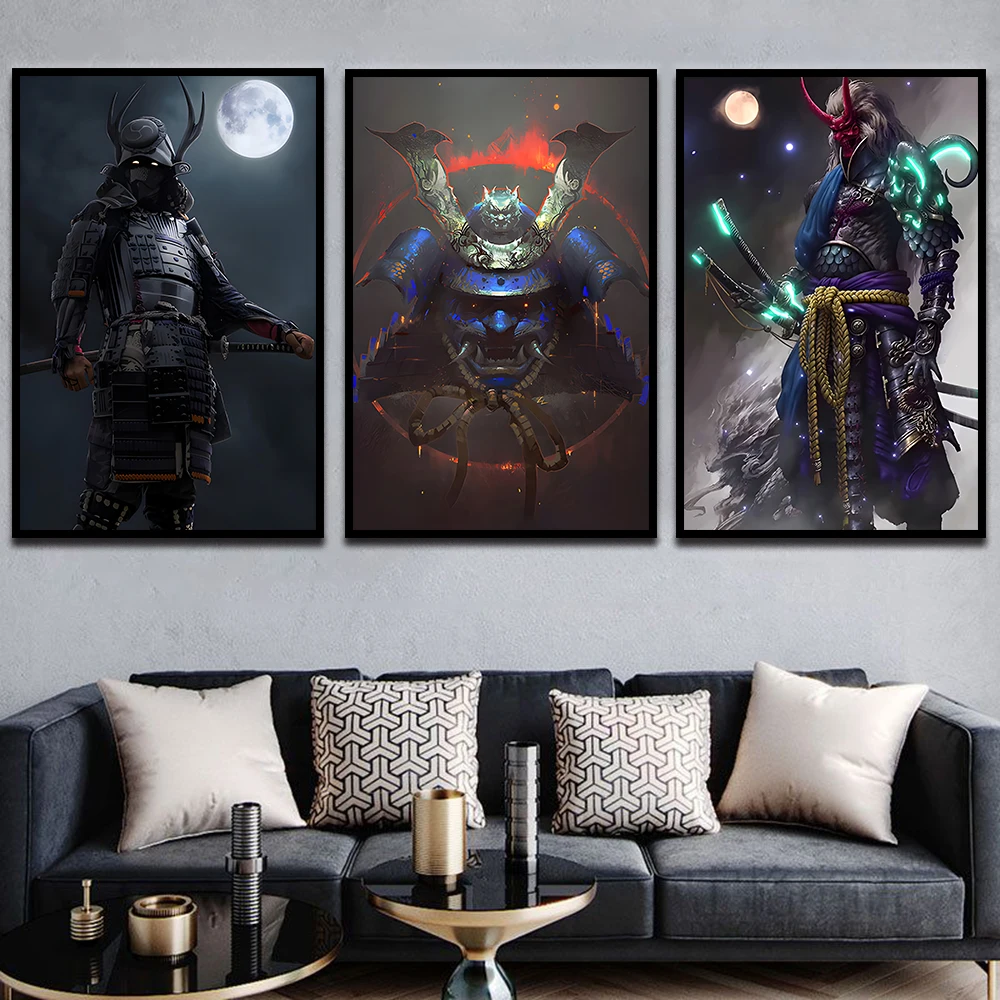 Japan Samurai Canvas Poster Home Wall Art Hanging Paintings Prints Pictures Bedroom Living Room Decor Murals Shop Bar Decoration
