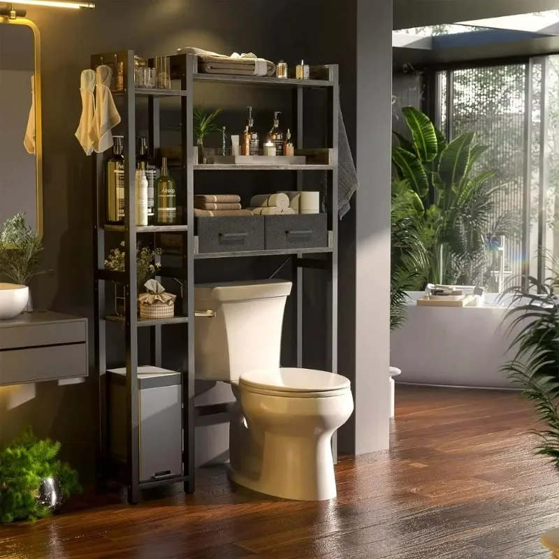 Factory Direct Compatible withOver The Toilet Storage with 2 Drawers, Storage Rack Above Toilet Stand, 7 Tier Bathroom Organizer