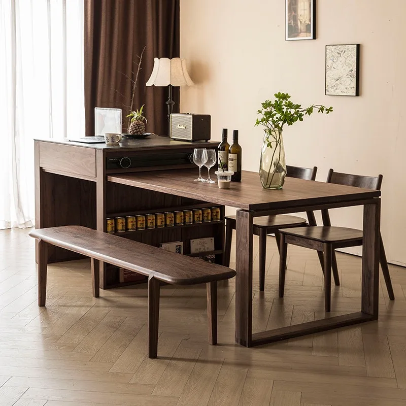 

North American Black Walnut Island Dining Table Retractable Integrated Dining Room Slate Middle Island Home Kitchen